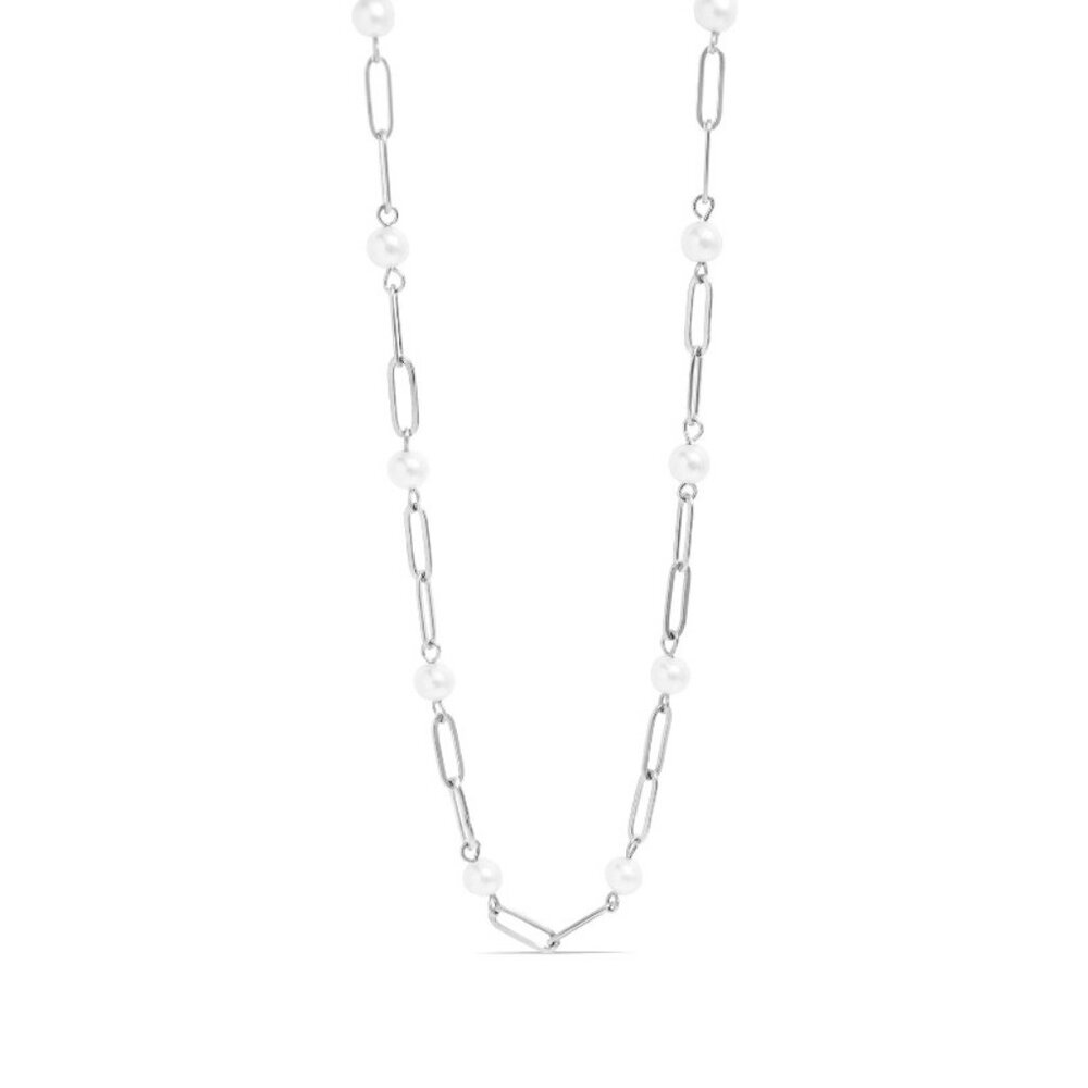 Silver Paperclip & Pearl Necklace – Tarnish & Water Resistant, Hypoallergenic